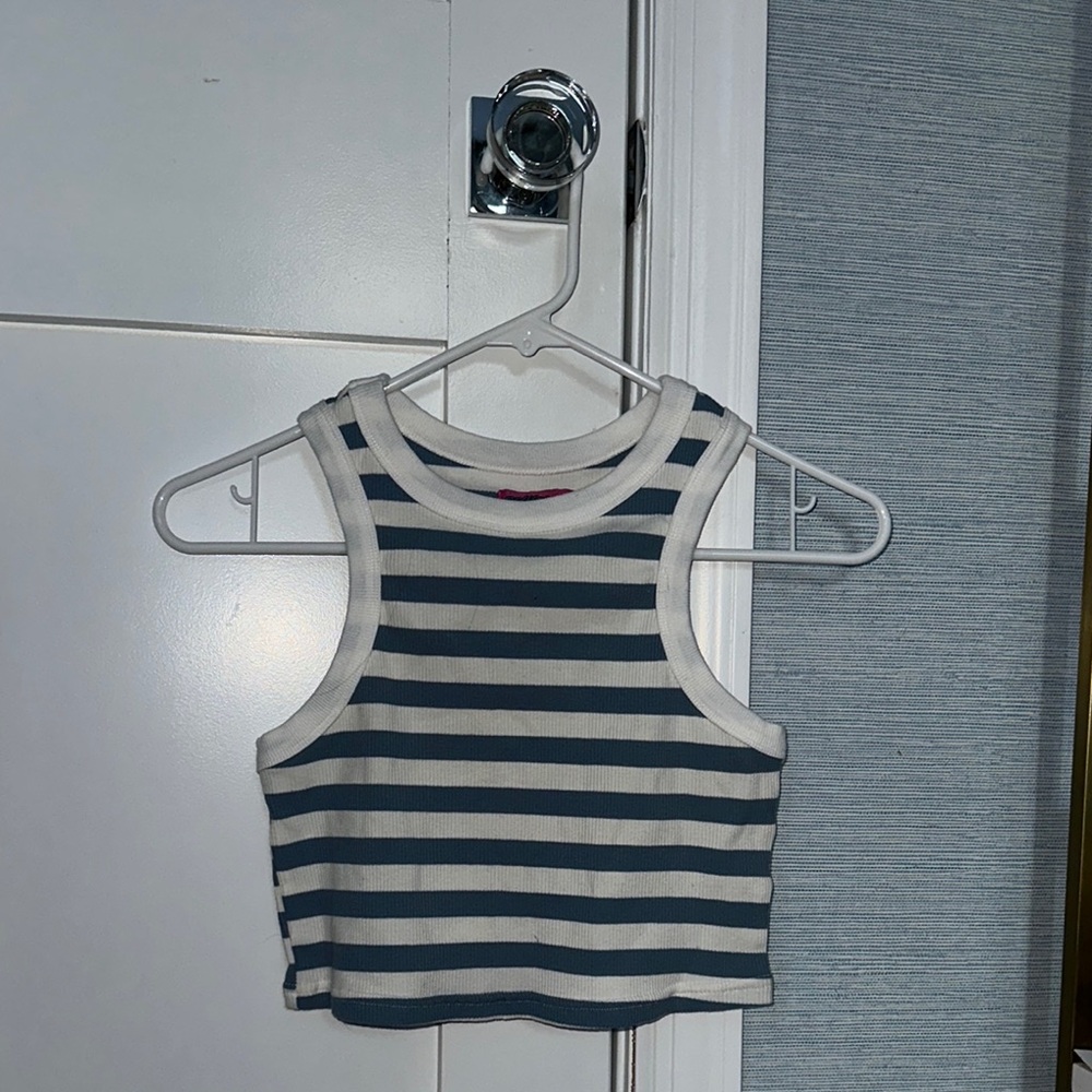 Striped Sleeveless Crop Top - Navy and White